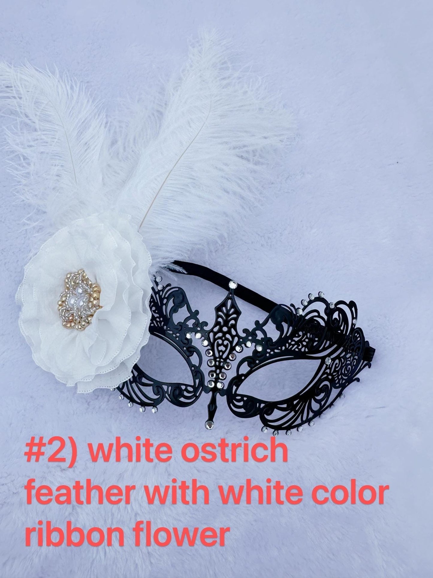 Handmade special design with Ostrich Feathers Masquerade Mask, Metal Mask Shiny Rhinestone Venetian Party Evening Prom Ball Mask