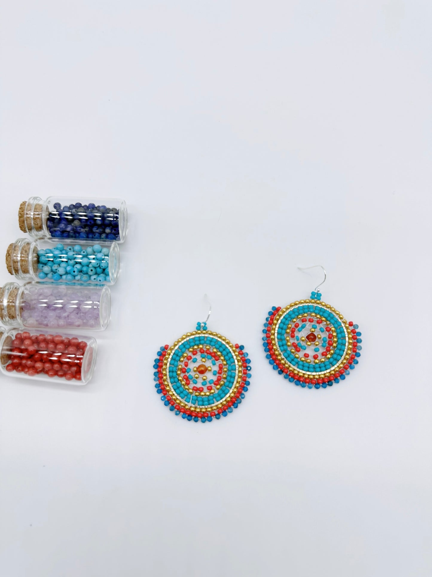Handmade Earrings with seed beads and 2mm  Lapis Lazuli gemstone with 925 sterling silver hook