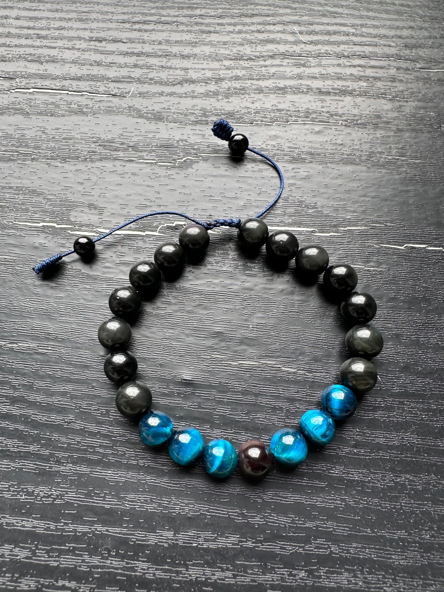 Bracelet For Men Natural Stone Beads 8mm obsidian Bracelet with Blue Eye Stretch Bracelets Adjustable Bracelet for Men