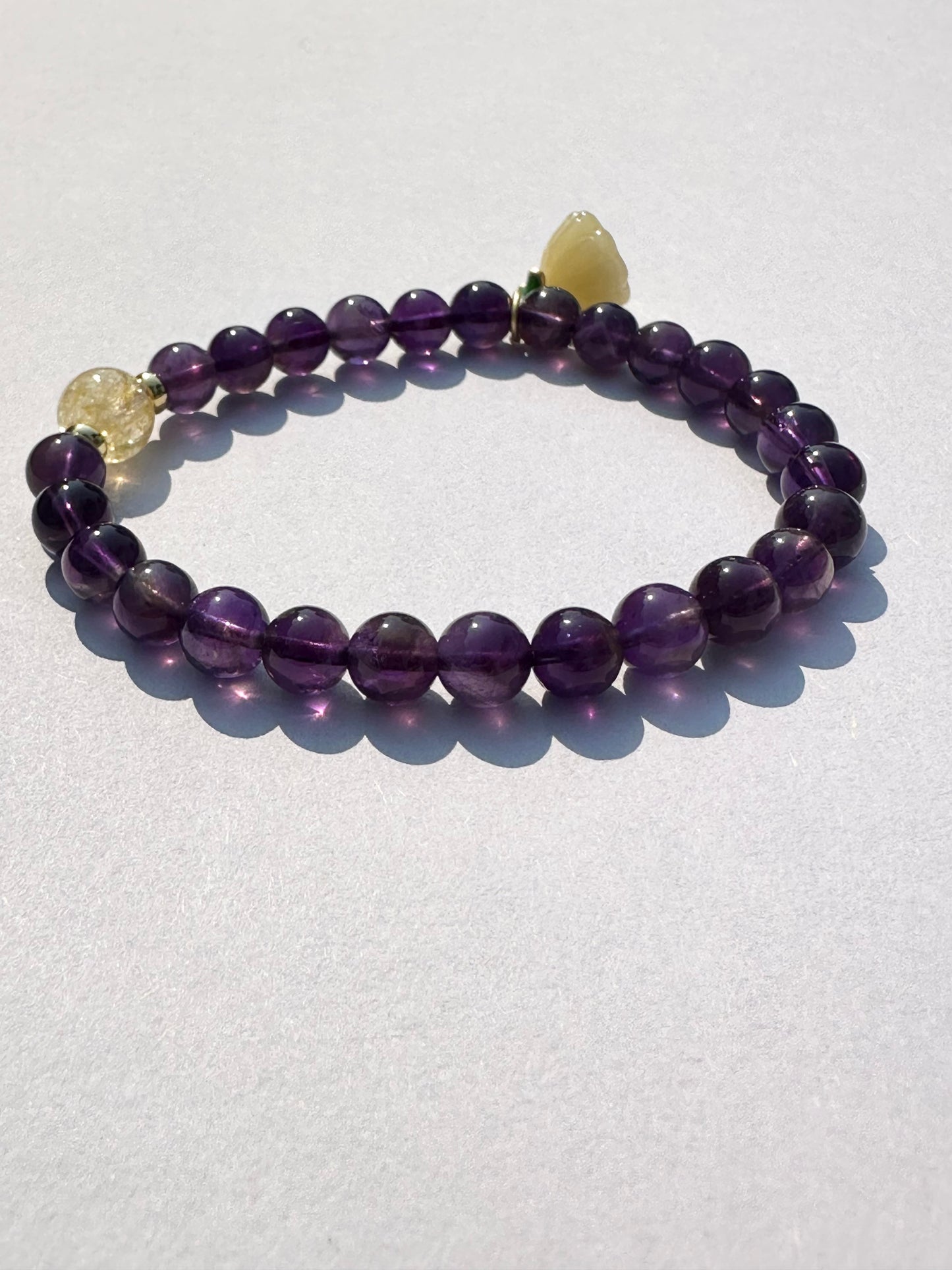 6mm Amethyst Elastic stretches for a secure, easy fit Handmade Bracelet