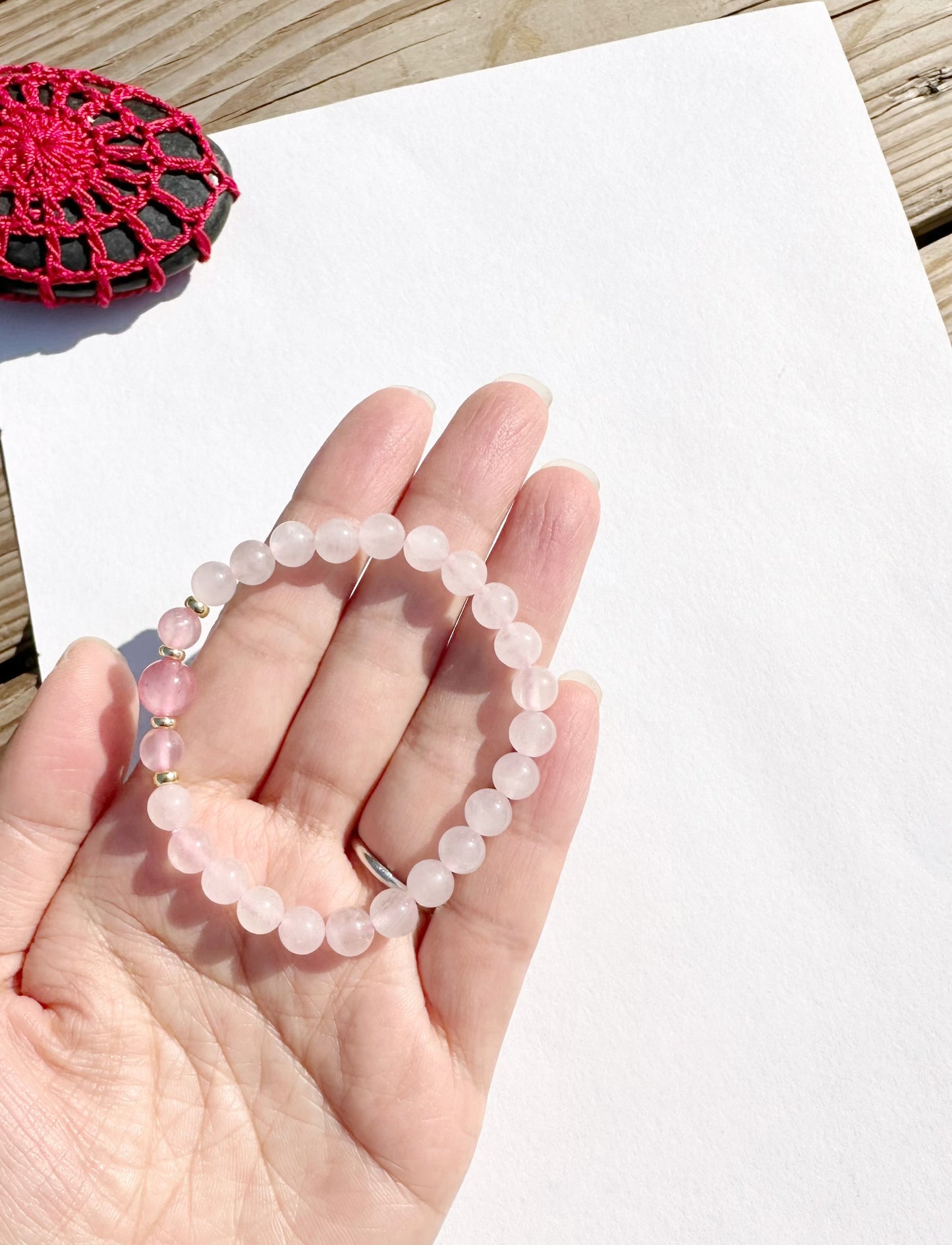 6mm Rose Quartz Elastic stretches for a secure, easy fit Handmade Bracelet, Women bracelet