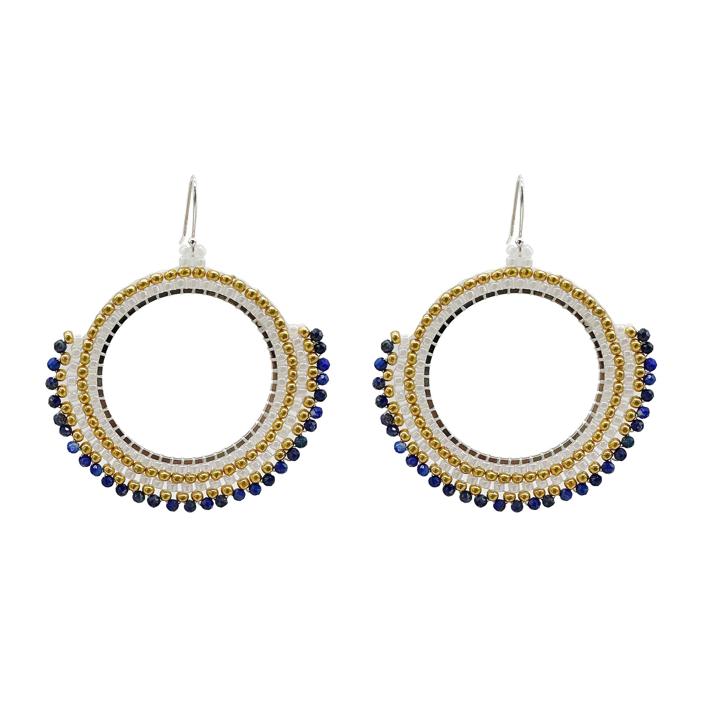 Handmade earrings, Dangle Earrings with seed beads and Lapis Lazuli gemstone with 925 sterling silver hook