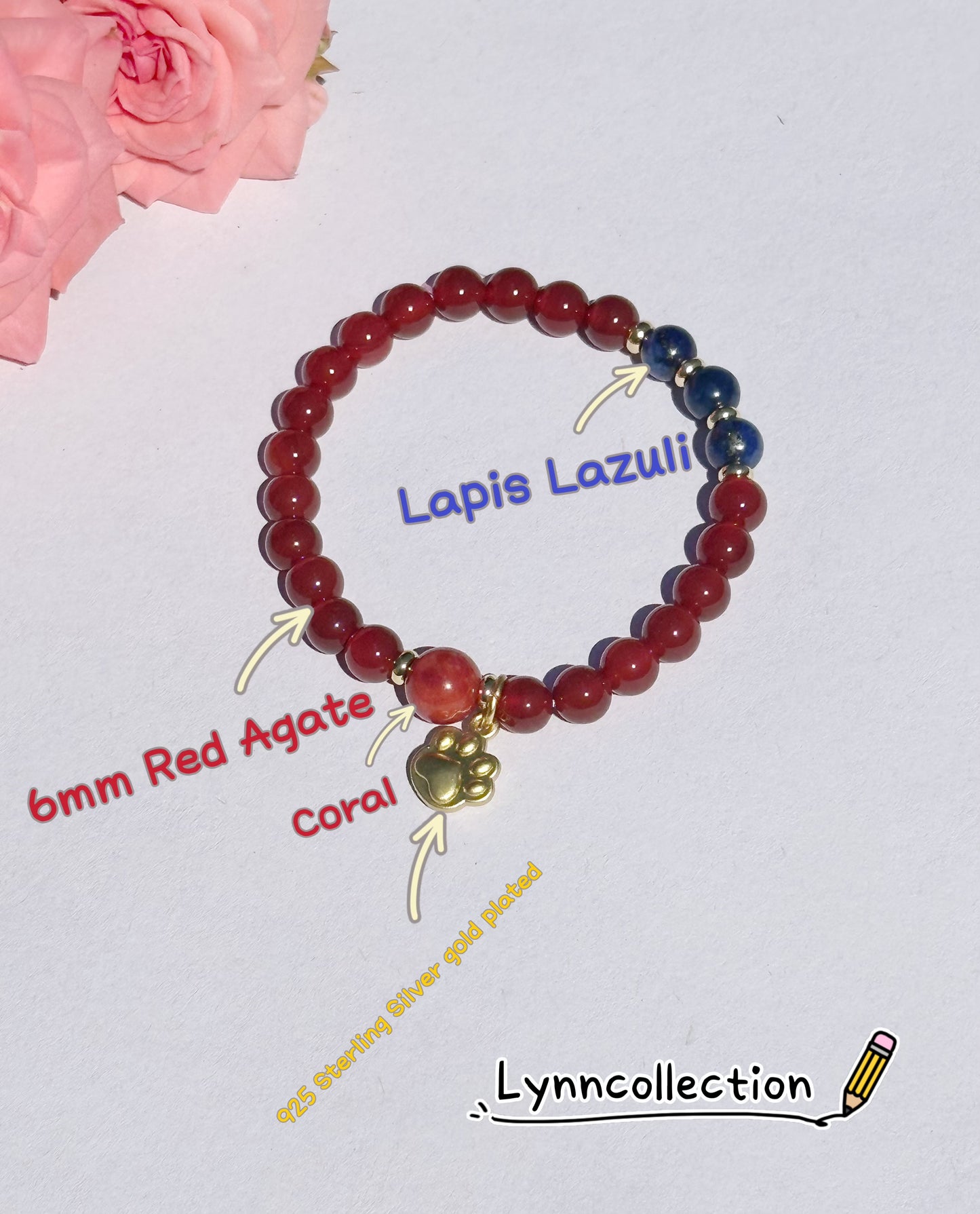 6mm Lapis Red Agate stretches Handmade Bracelet