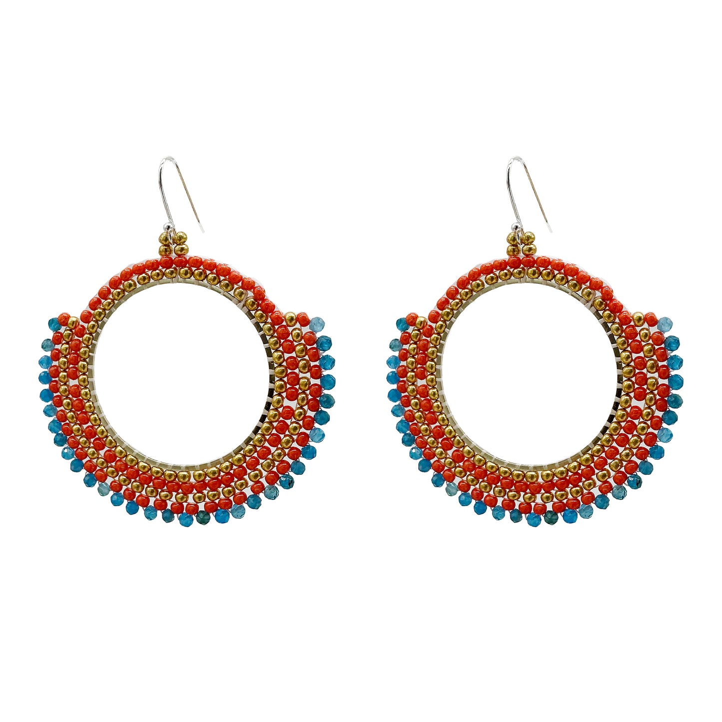 Handmade Earrings with seed beads and 2mm Lapis Lazuli gemstone with 925 sterling silver hook