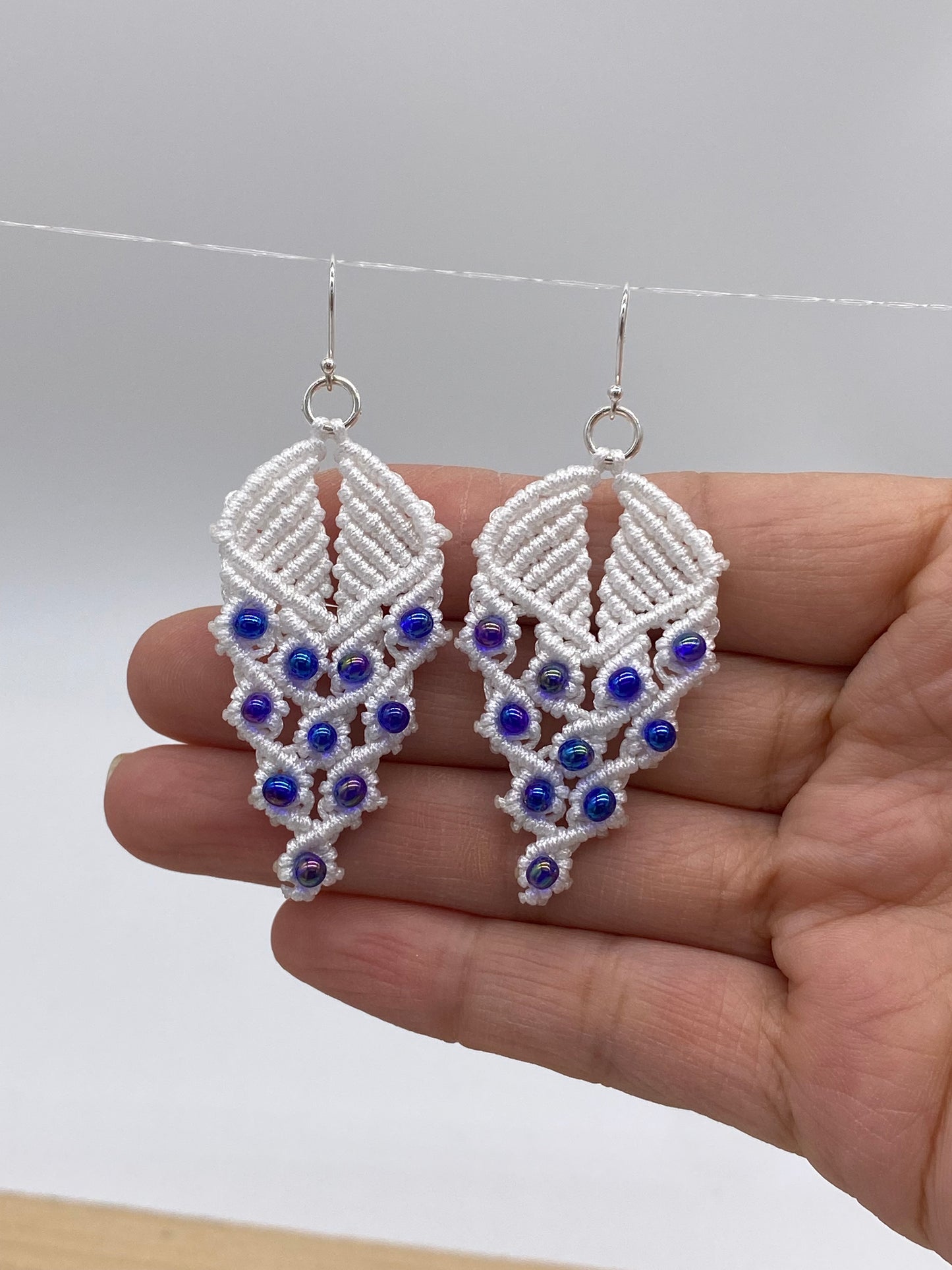 White color , Macrame Earrings, Bohemian Fashion, Tribal Ethnic Bellydance,  Handmade Earrings,Handmade Macrame, Dangle Earring,Macrame Jewelry