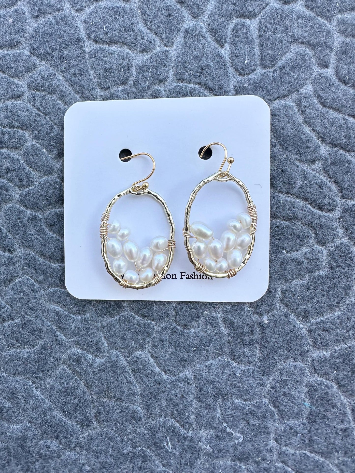 Handmade Earrings with 4mm X 5mm Freshwater Pearl with 21.5mm X 30mm gold plated