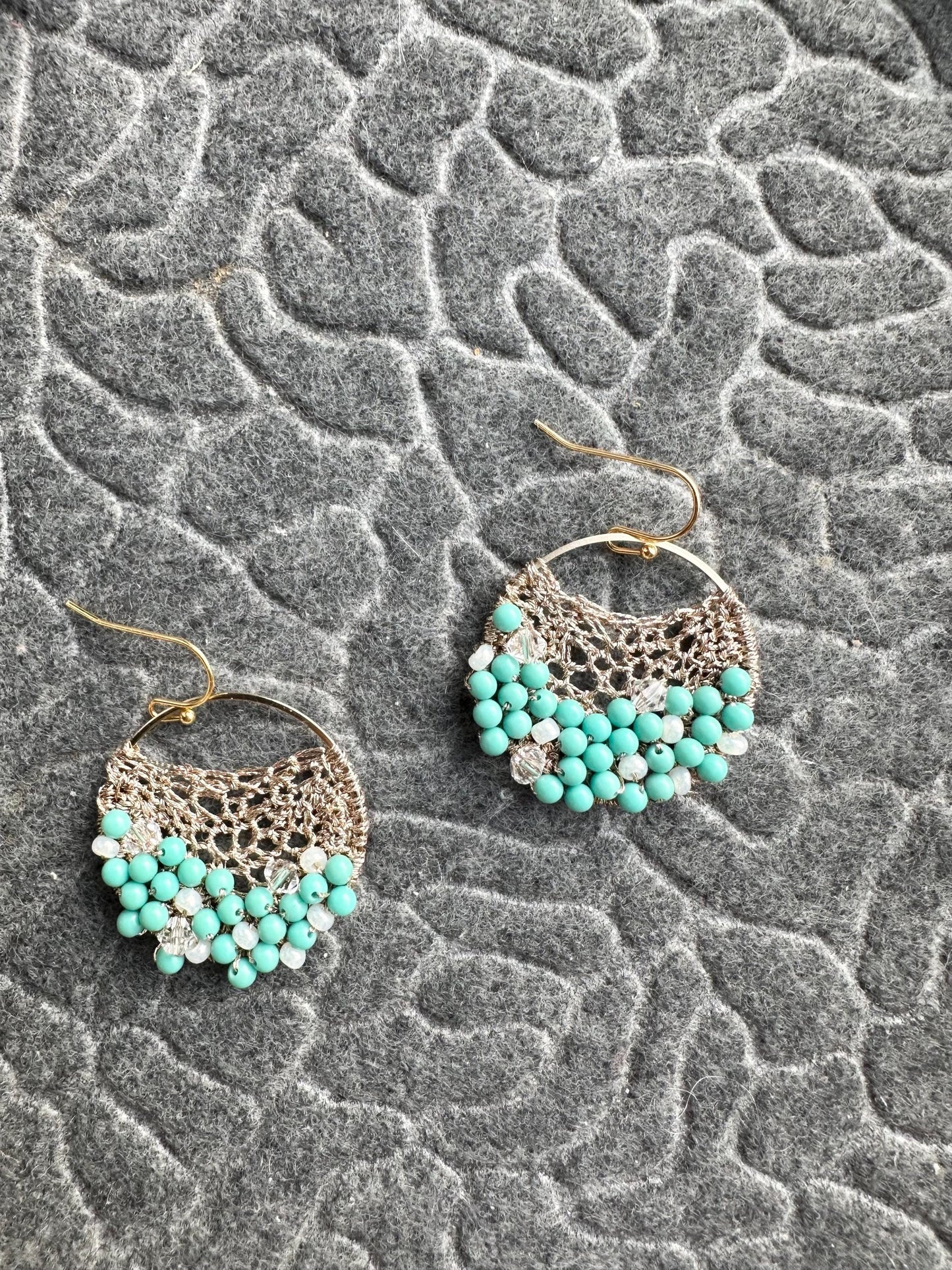 Handmade crochet with Embroidery Thread earrings, with turquoise gemstone with gold plated