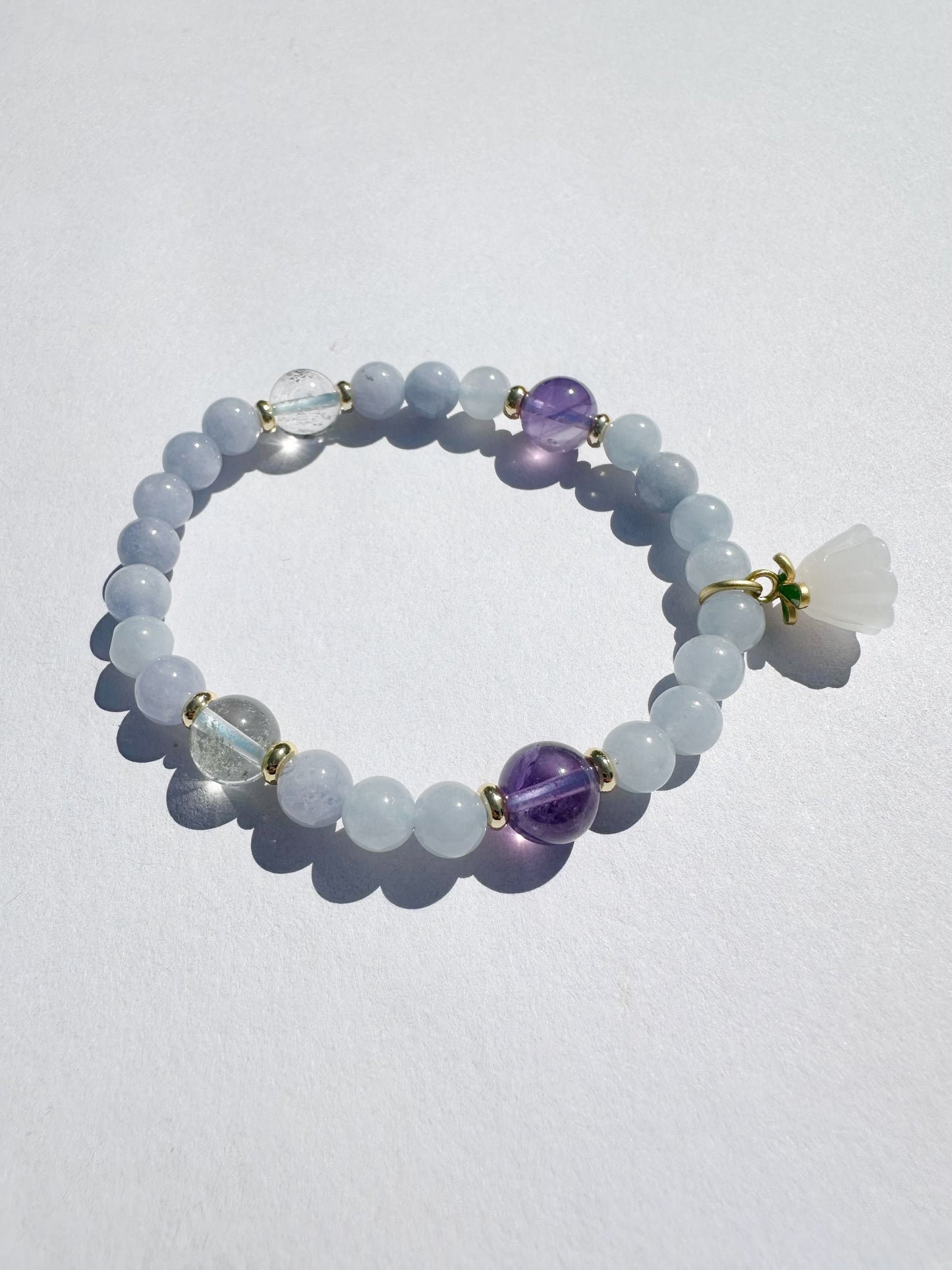 925 Sterling Silver gold plated, Elastic stretches for a secure, easy fit with 6mm Aquamarine handmade bracelet
