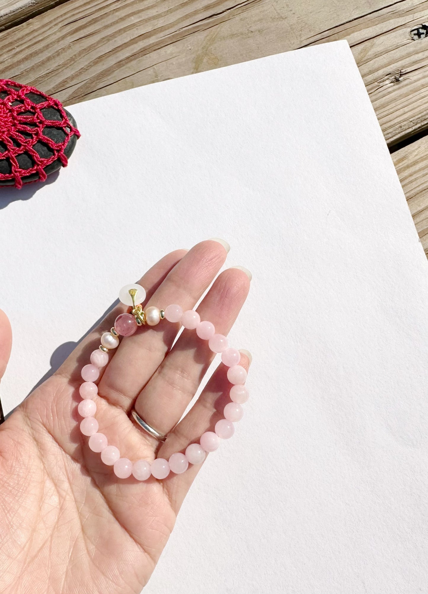 6mm Pink Jade Elastic stretches for a secure, easy fit Handmade Bracelet, Women bracelet