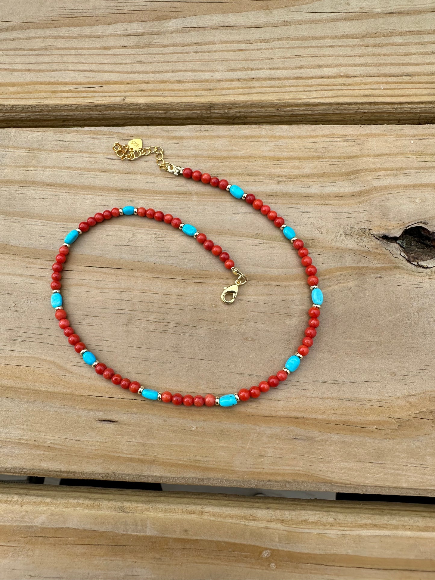 925 sterling silver gold plated with Red Coral And Turquoise handmade bracelet and necklace