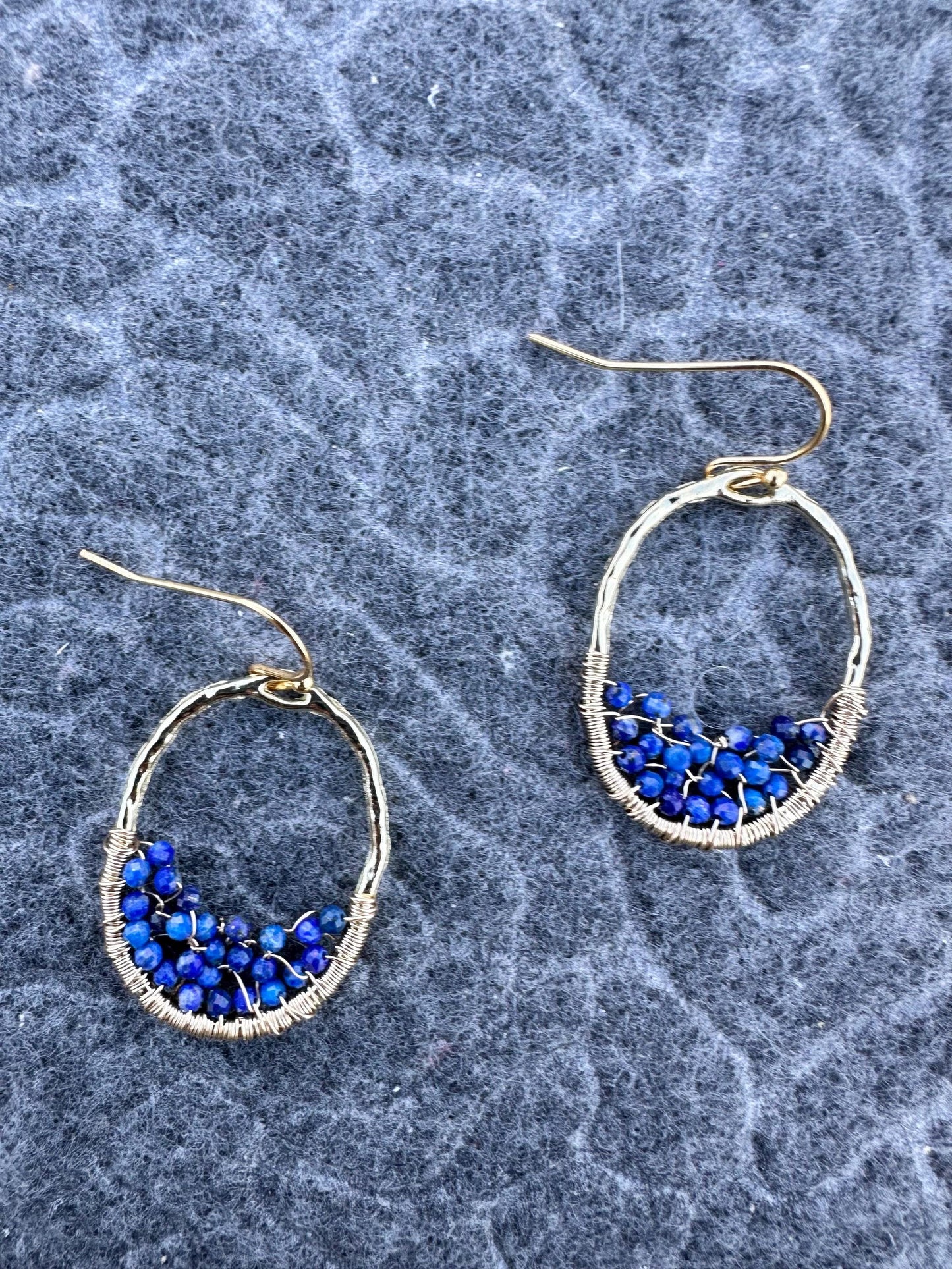 Handmade  Earrings with 2mm  Lapis Lazuli with 21.5mm X 30mm  gold plated