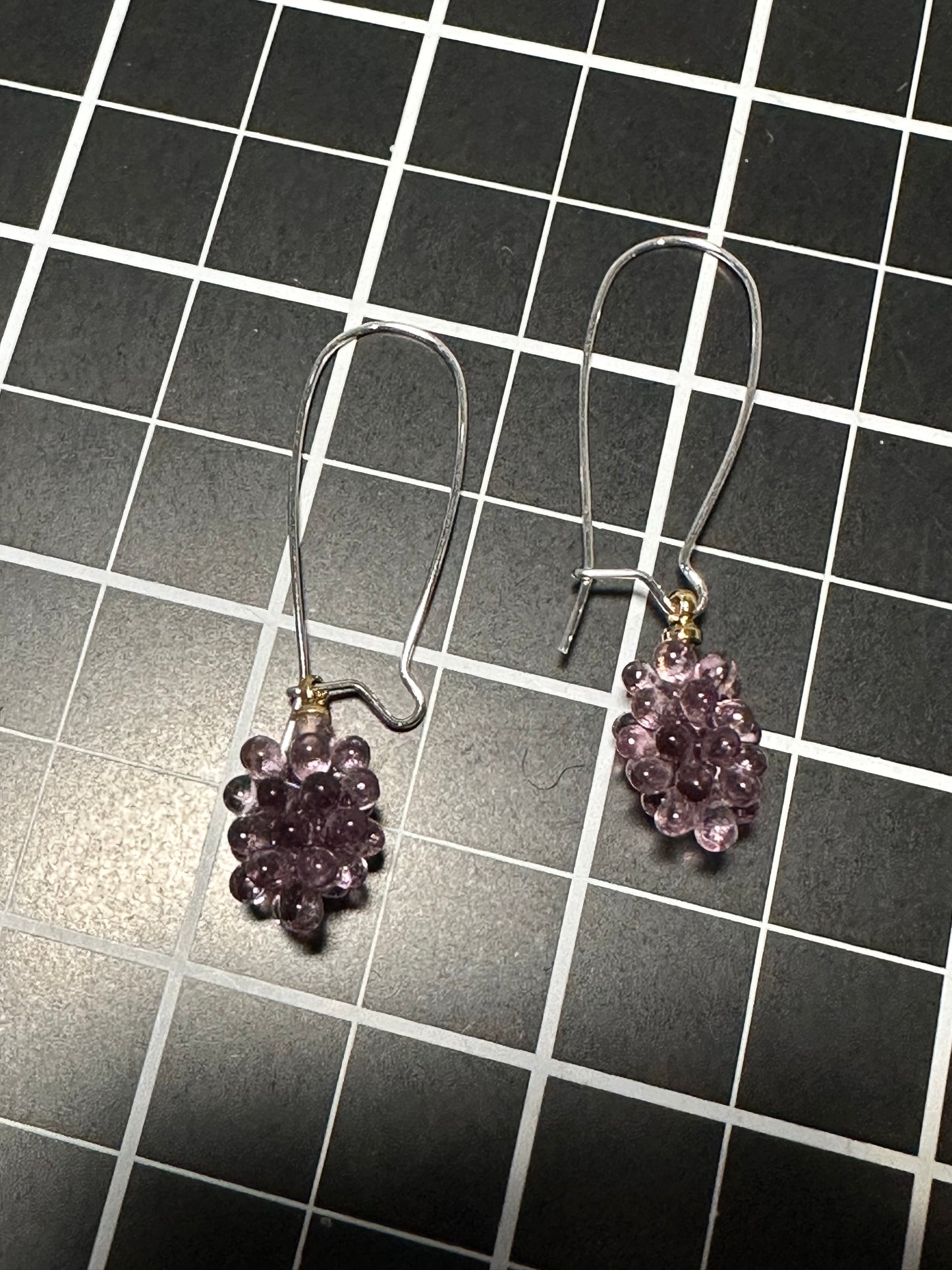Fashion earrings,  Dangle Earrings with Resin material purple grape with 925 sterling silver hook