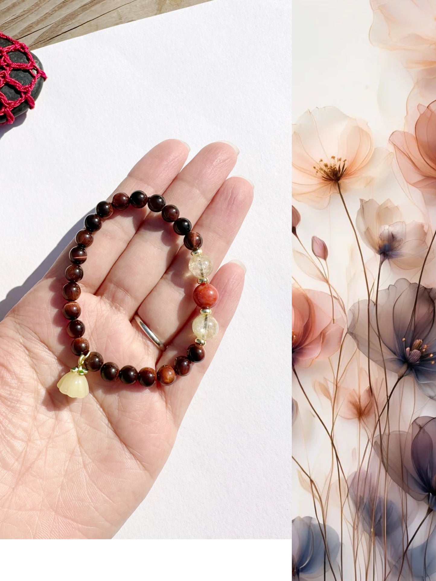 6mm Red Tiger Eye Elastic stretches for a secure, easy fit Handmade Bracelet, Women bracelet