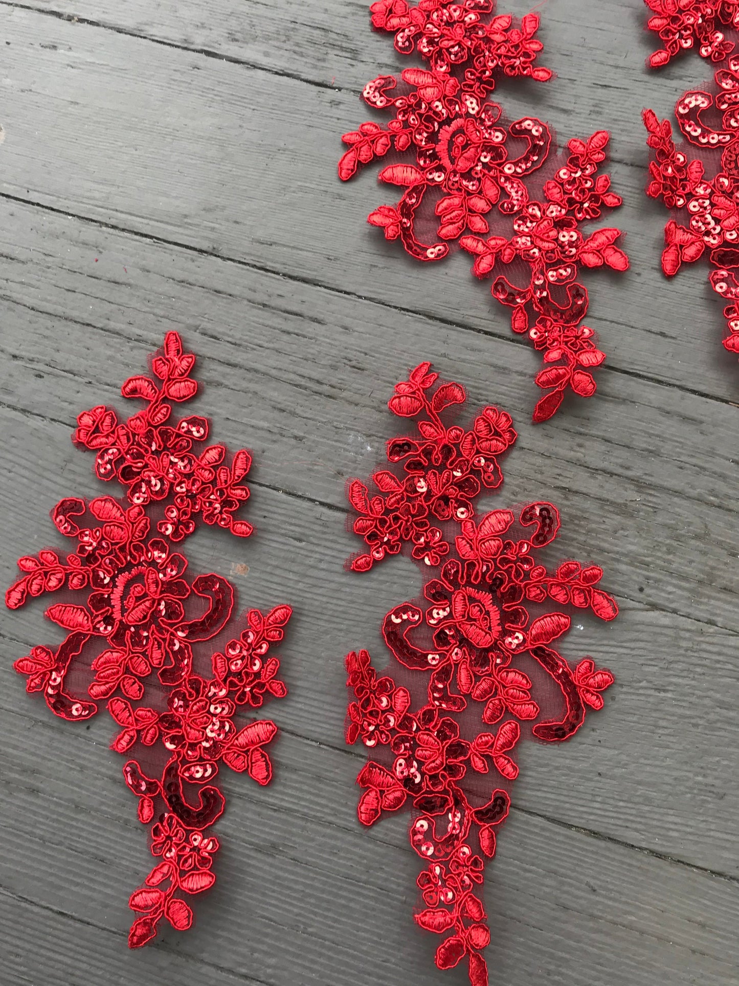A115 Lace appliques ,wedding applique, Two Pairs Lace appliques red color with sequin ,Embroidered Appliques