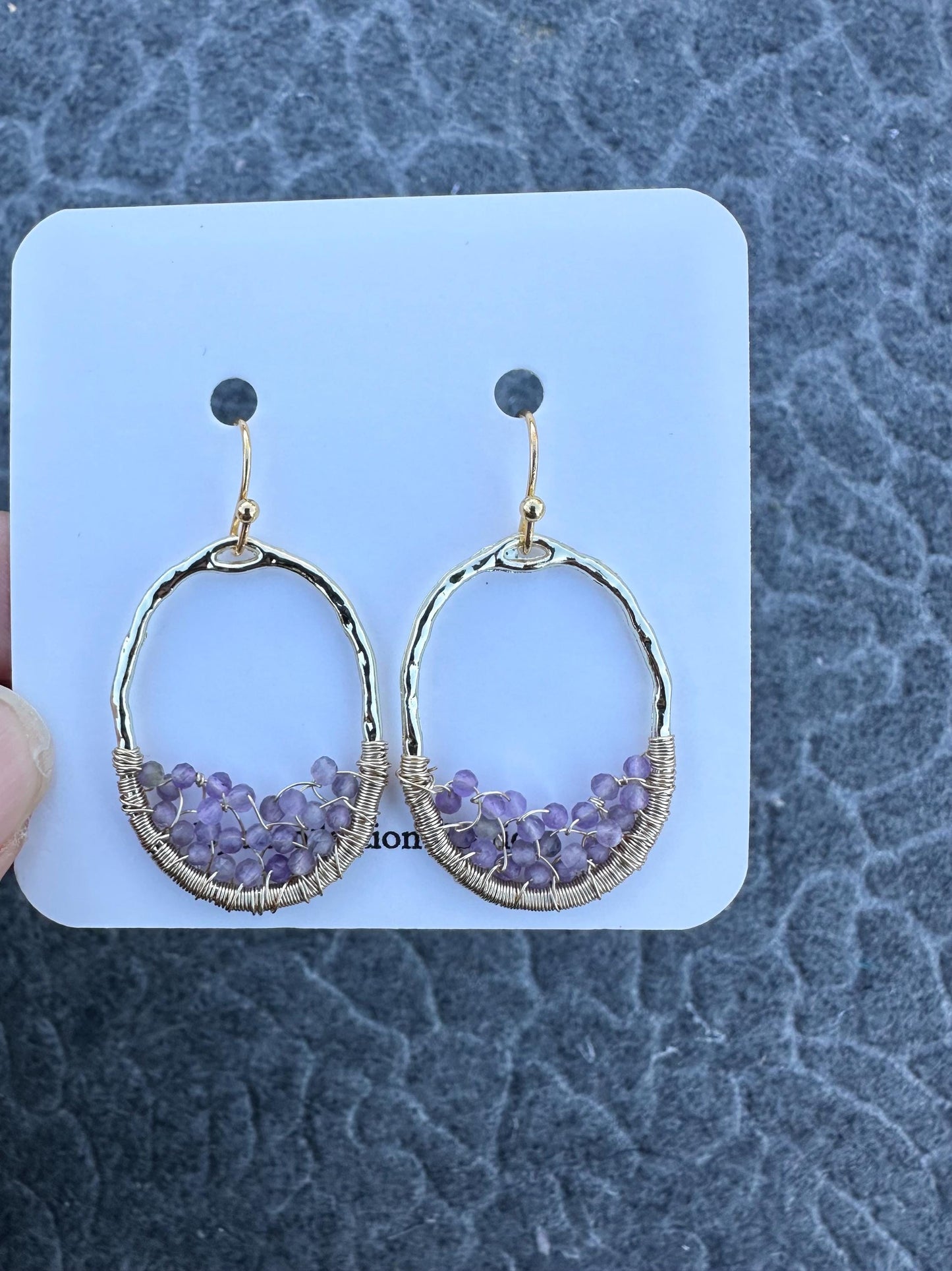 Handmade Earrings with 2mm Amethyst with 21.5mm X 30mm gold plated