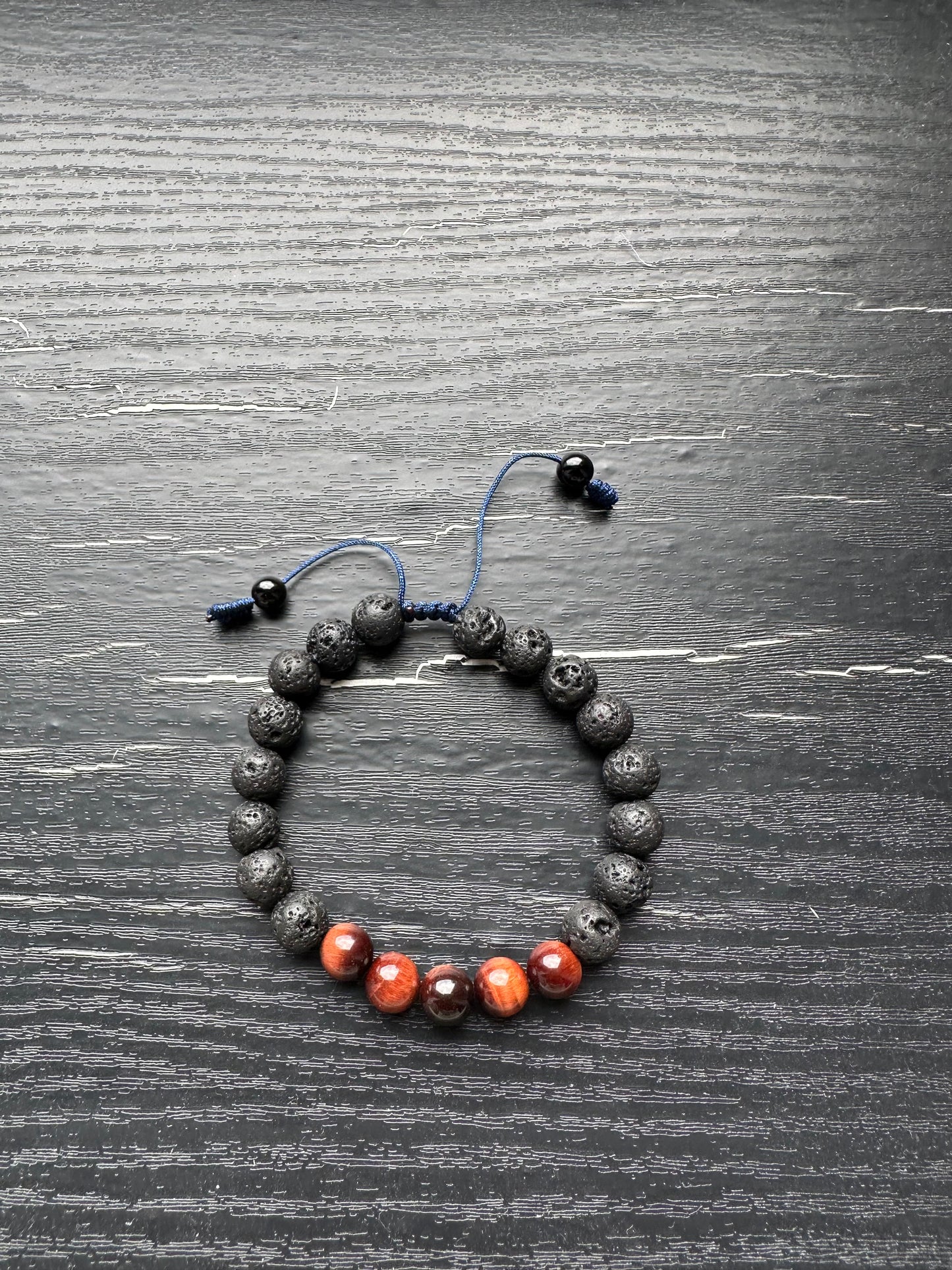Bracelet For Men Natural Stone Beads 8mm Lava Rock with Red Tiger Eye Stretch Bracelets Adjustable Bracelet for Men