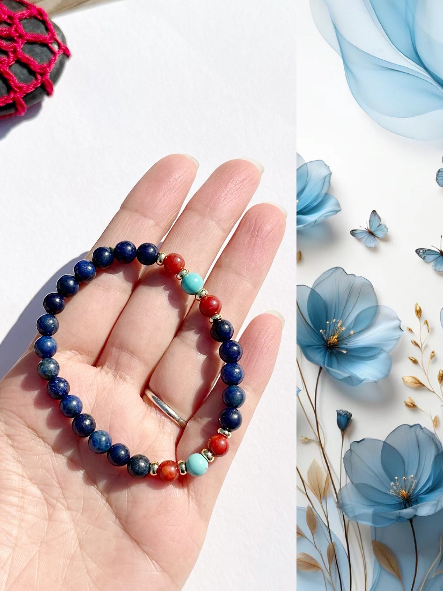 6mm Lapis Lazuli Elastic stretches for a secure, easy fit Handmade Bracelet