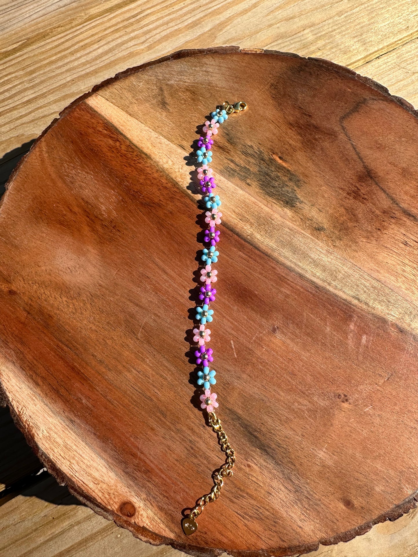 18k gold plated handmade bracelet with glass seed beads made flowers