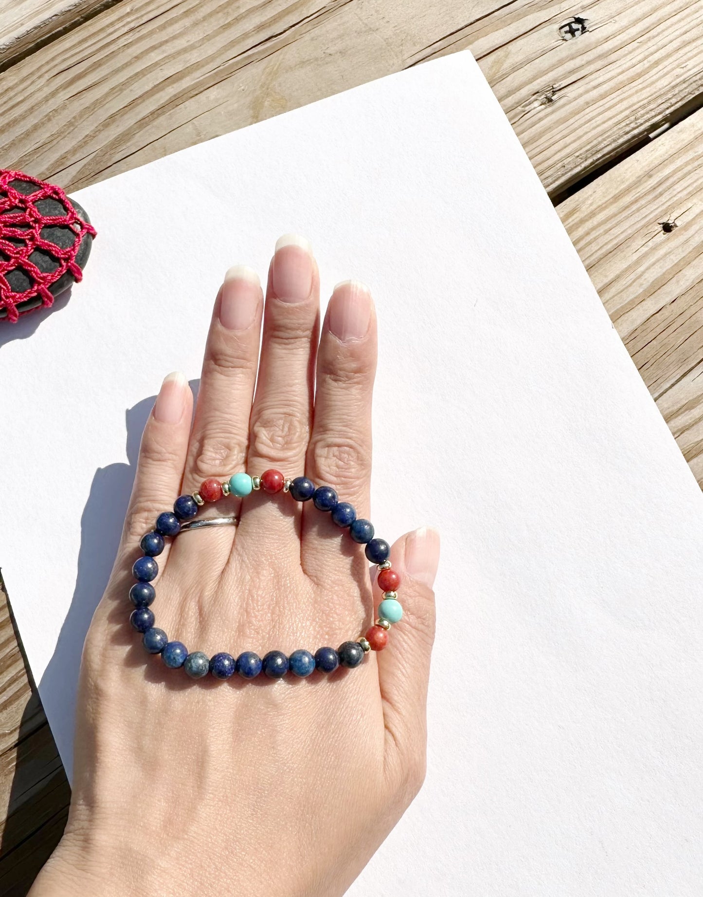 6mm Lapis Lazuli Elastic stretches for a secure, easy fit Handmade Bracelet