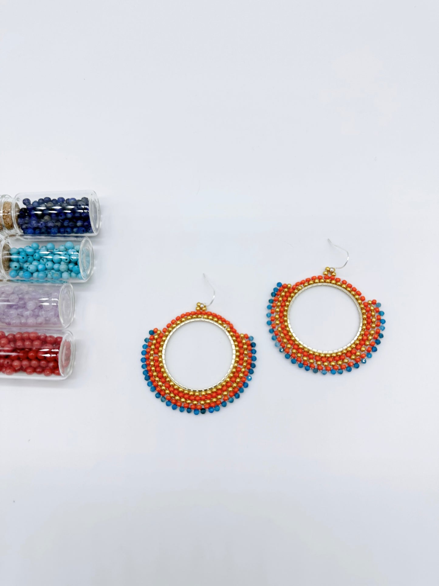 Handmade Earrings with seed beads and 2mm Lapis Lazuli gemstone with 925 sterling silver hook