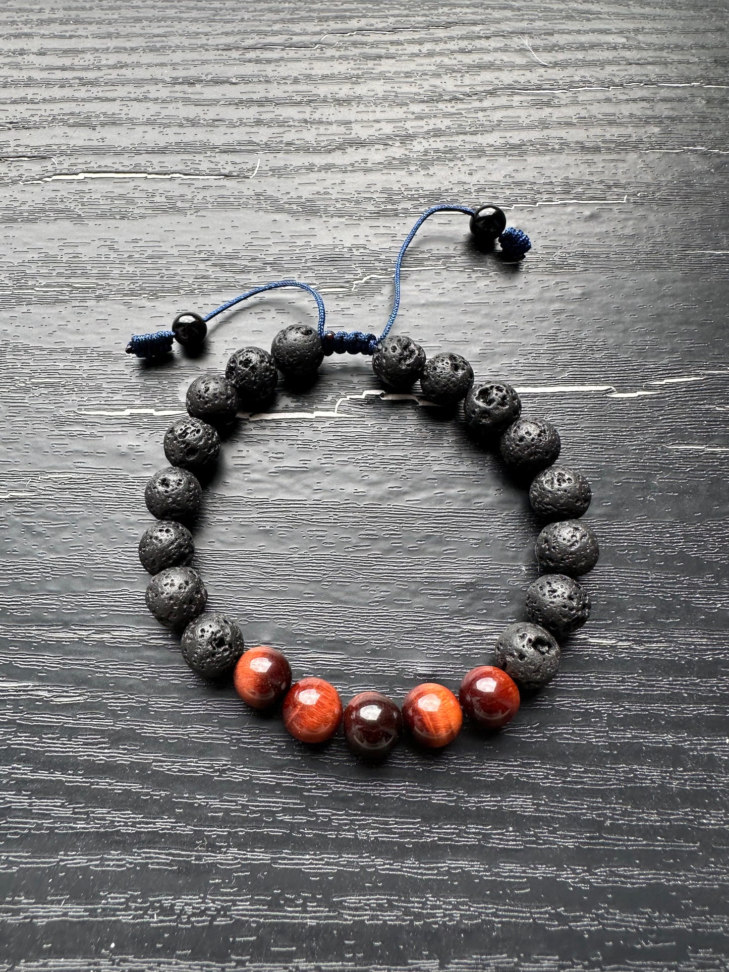 Bracelet For Men Natural Stone Beads 8mm Lava Rock with Red Tiger Eye Stretch Bracelets Adjustable Bracelet for Men
