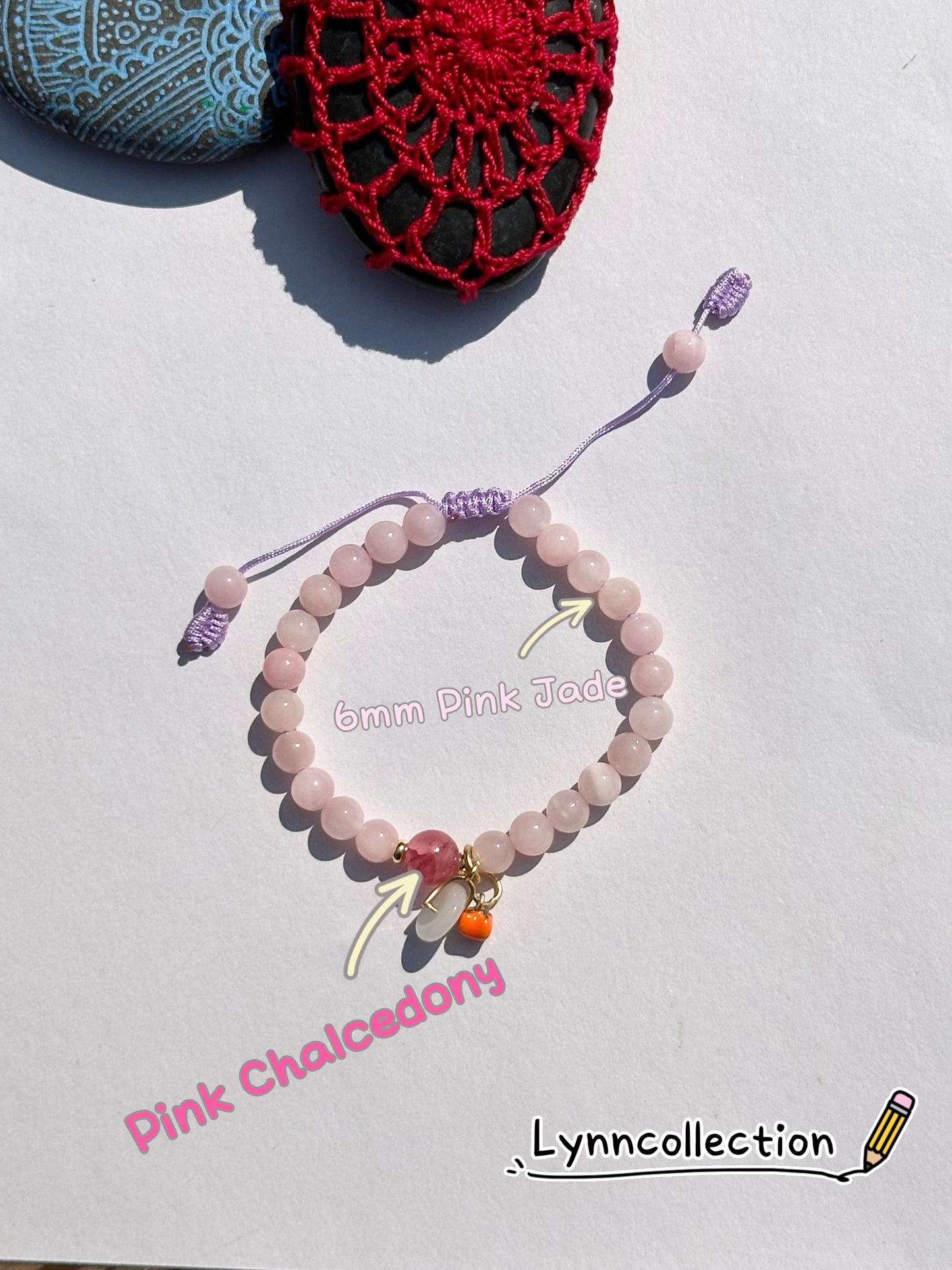 6mm Pink Jade Stretch Handmade Bracelet, Women bracelet