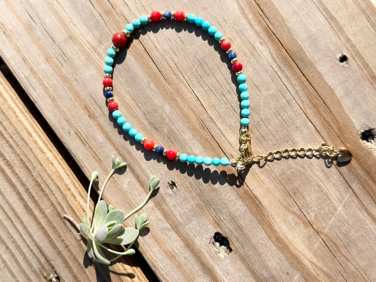 925 Sterling Silver gold plated with 3mm Turquoise handmade bracelet