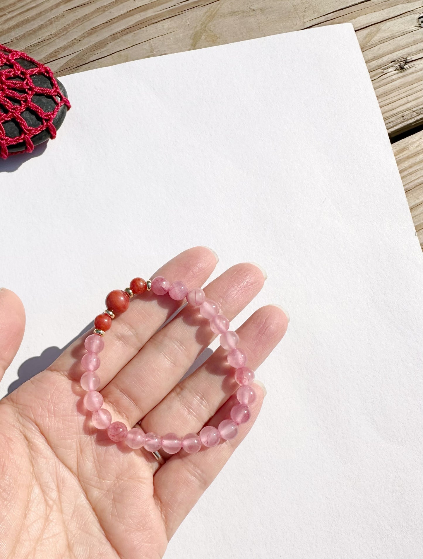 6mm pink chalcedony Handmade Bracelet, Women bracelet