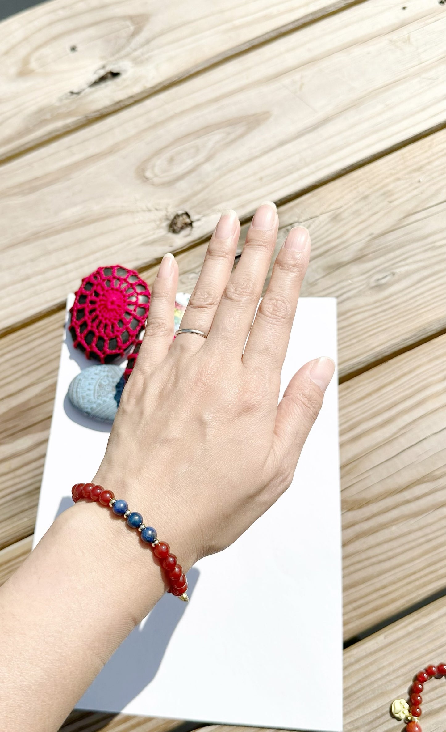 6mm Lapis Red Agate stretches Handmade Bracelet