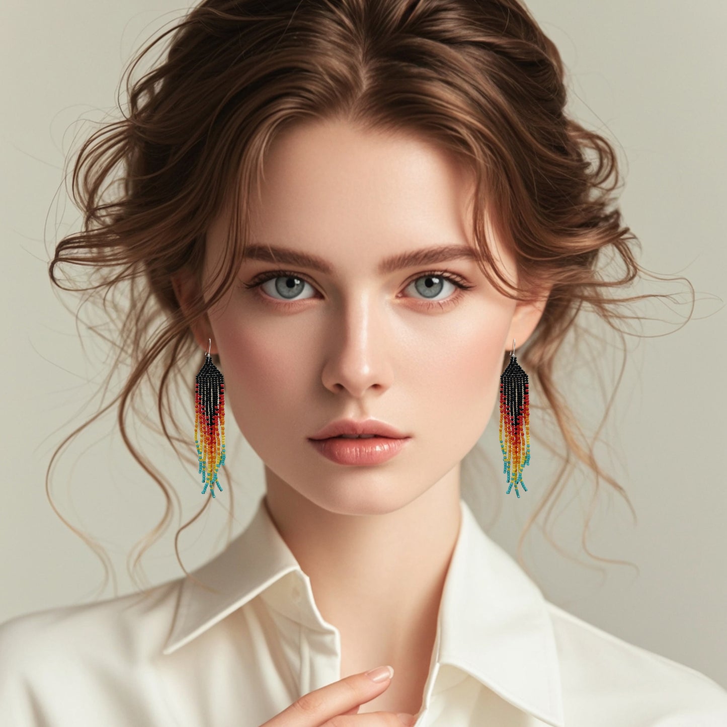 Handmade Earrings with seed beads with 925 sterling silver hook 4” length