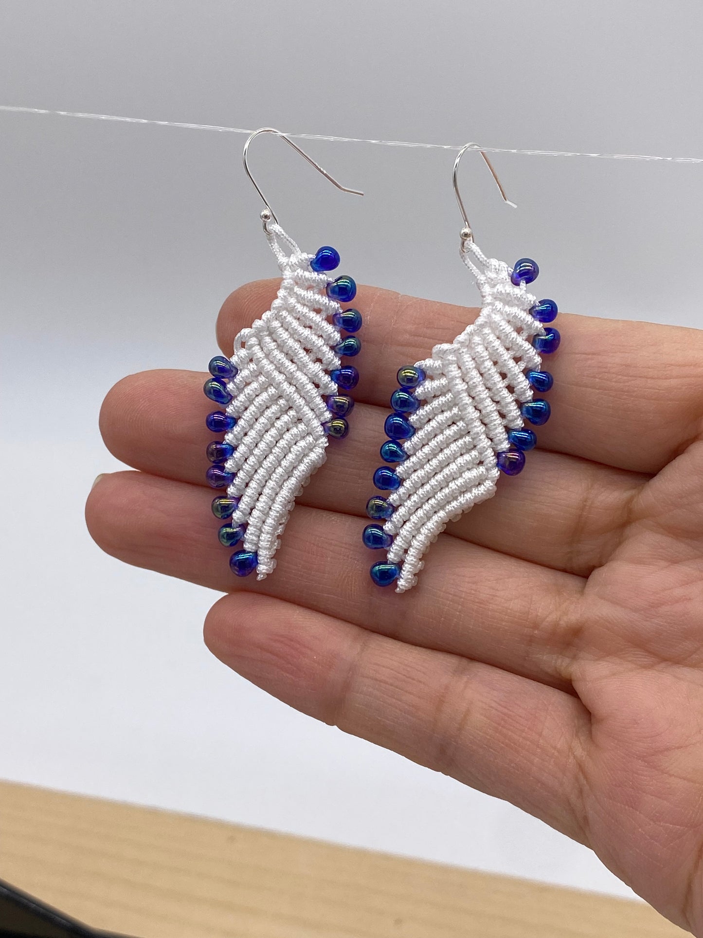 White color , Macrame Earrings, Bohemian Fashion, Tribal Ethnic Bellydance, Handmade Earrings,Handmade Macrame, Dangle Earring,Macrame Jewelry
