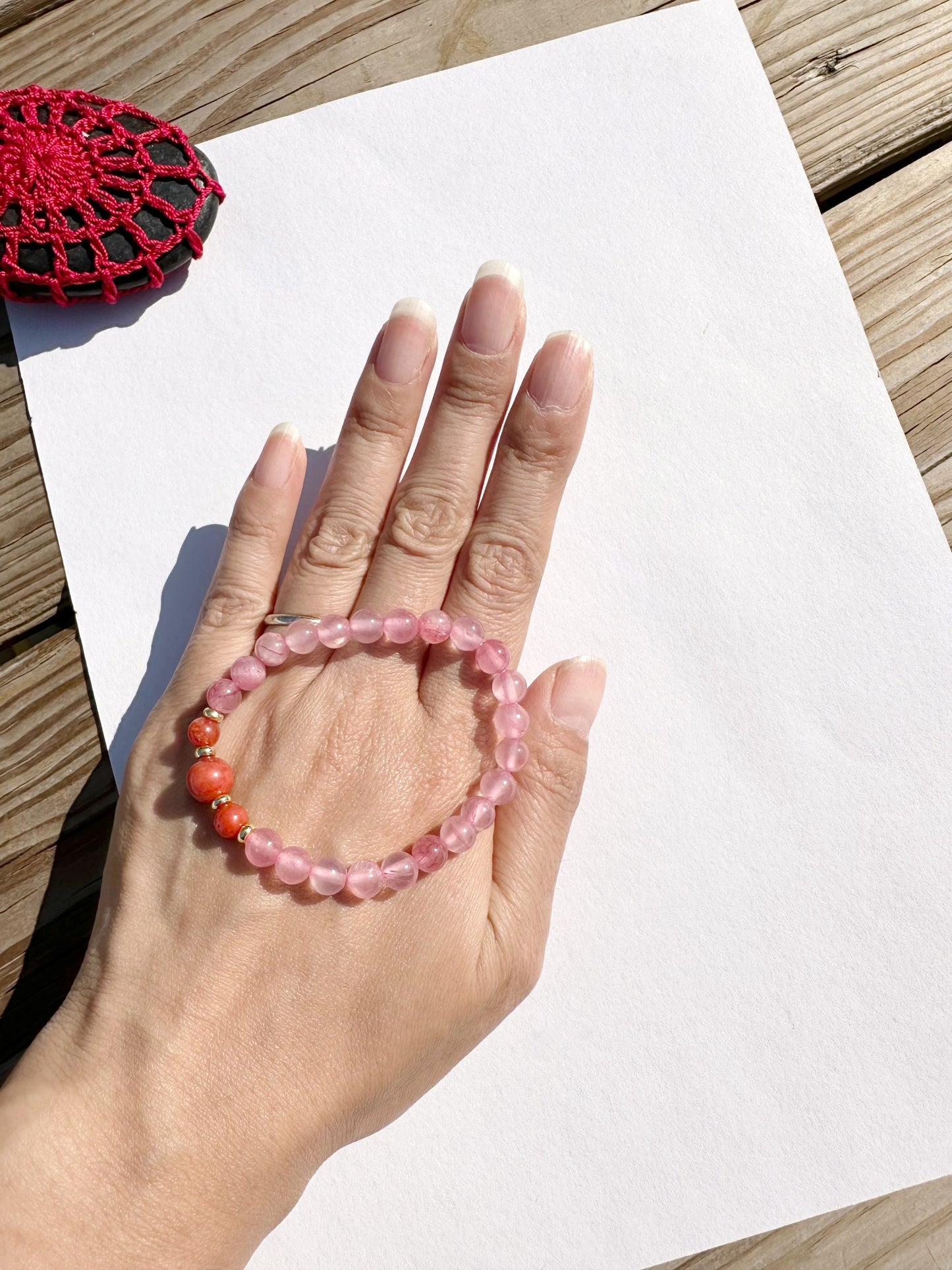 6mm pink chalcedony Handmade Bracelet, Women bracelet