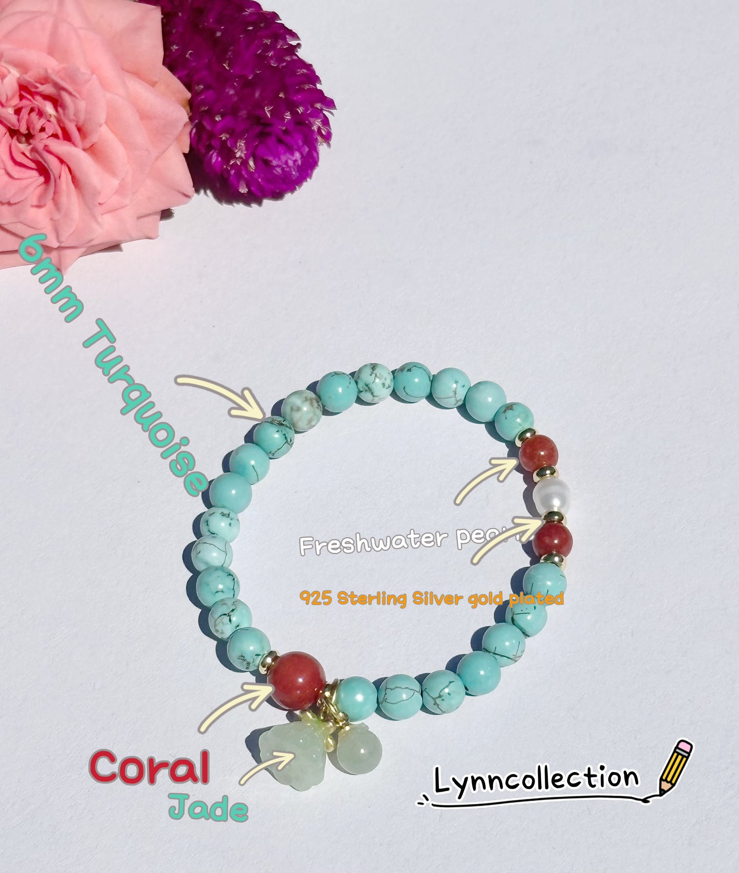 6mm Turquoise Elastic stretches for a secure, easy fit Handmade Bracelet
