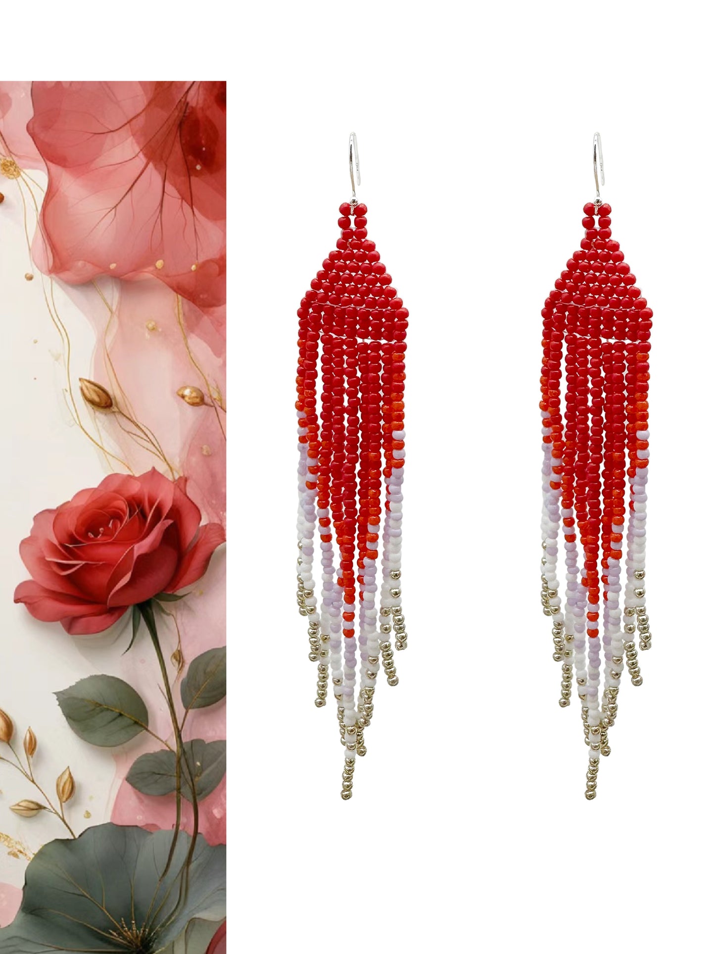 Handmade Earrings with seed beads with 925 sterling silver hook 4” length