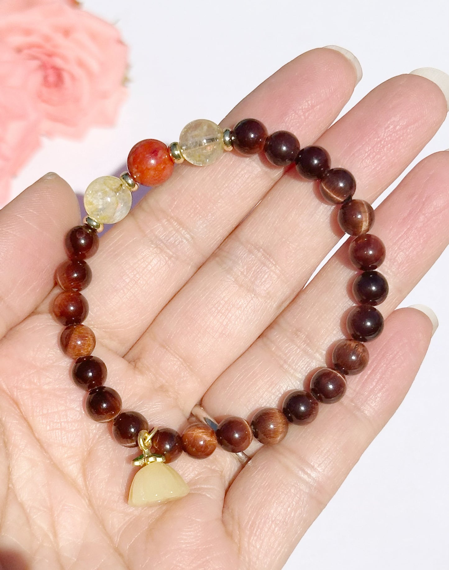 6mm Red Tiger Eye Elastic stretches for a secure, easy fit Handmade Bracelet, Women bracelet