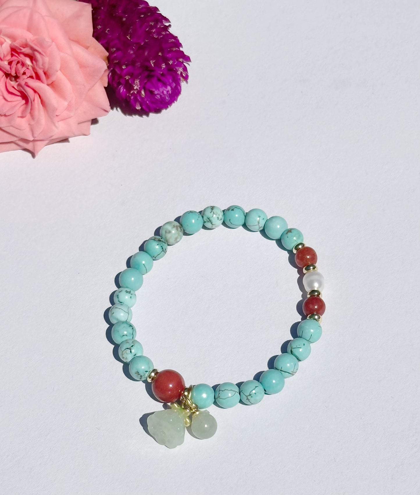 6mm Turquoise Elastic stretches for a secure, easy fit Handmade Bracelet