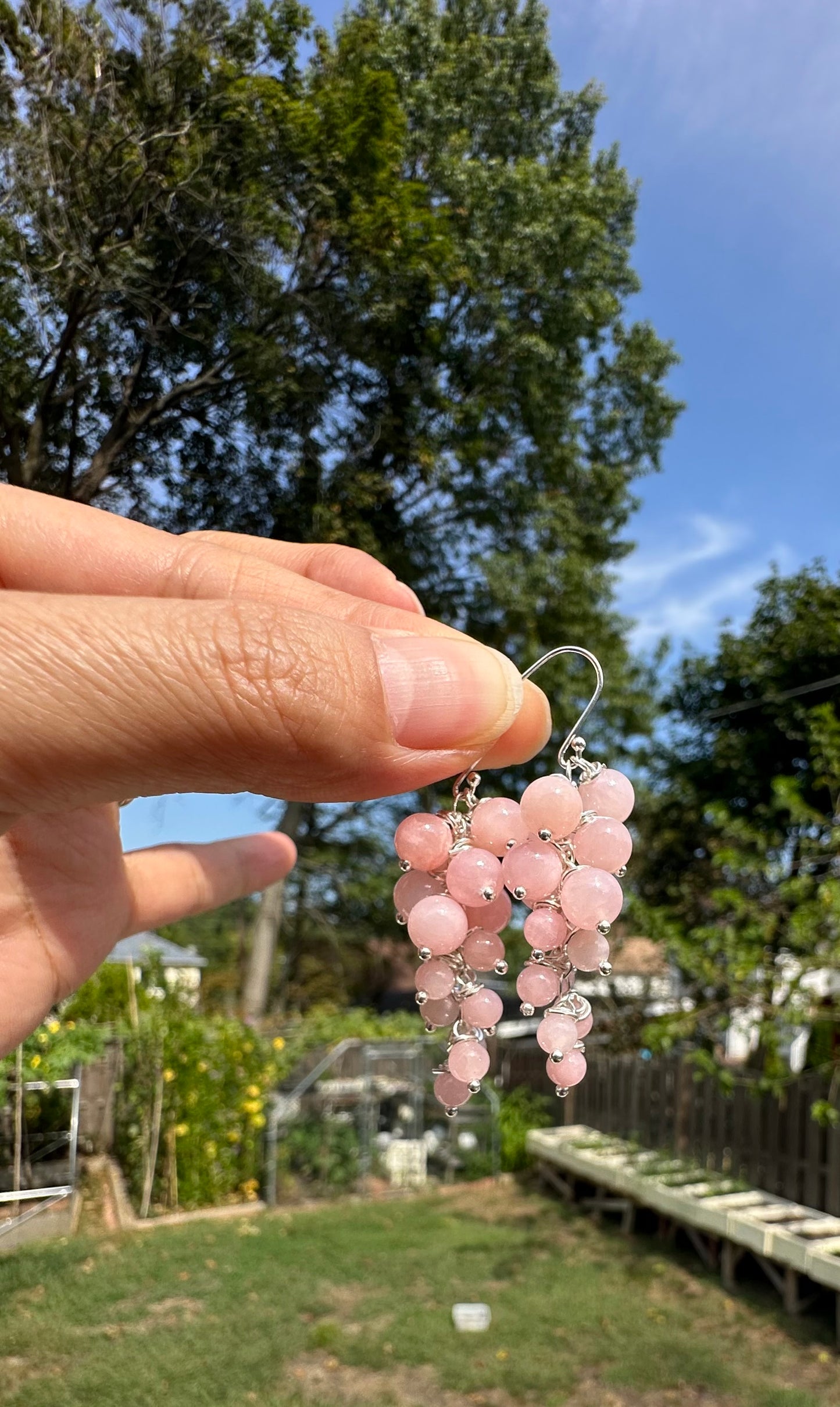 Dangle Earrings,925 Sterling Silver Hook with 6mm and 4mm Natural Pink Jade 2 inch length