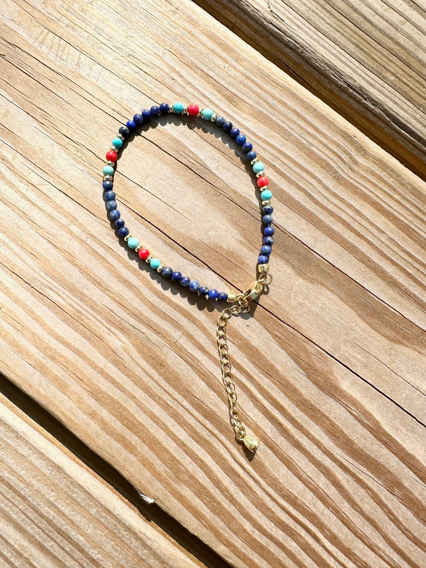925 Sterling Silver gold plated with 3mm Lapis Lazuli handmade bracelet