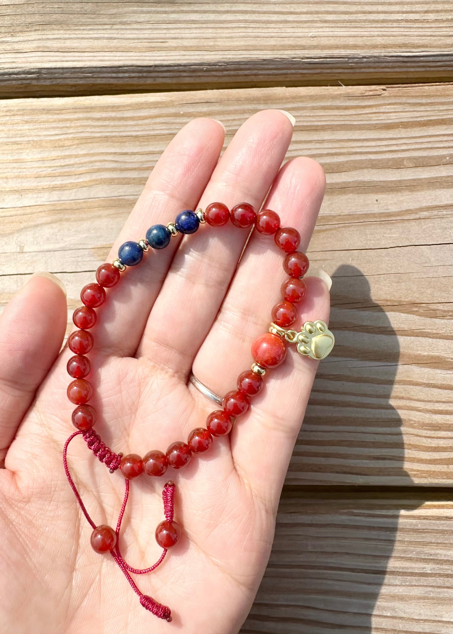 6mm Lapis Red Agate stretches Handmade Bracelet