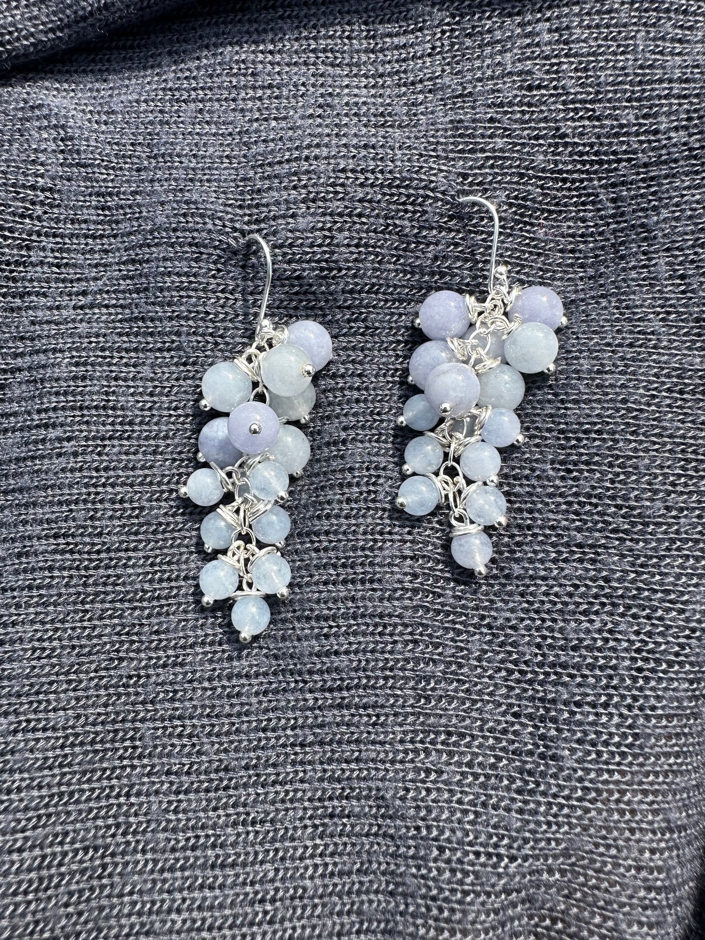 Dangle Earrings,925 Sterling Silver Hook with 6mm and 4mm Natural aquamarine 2 inch length