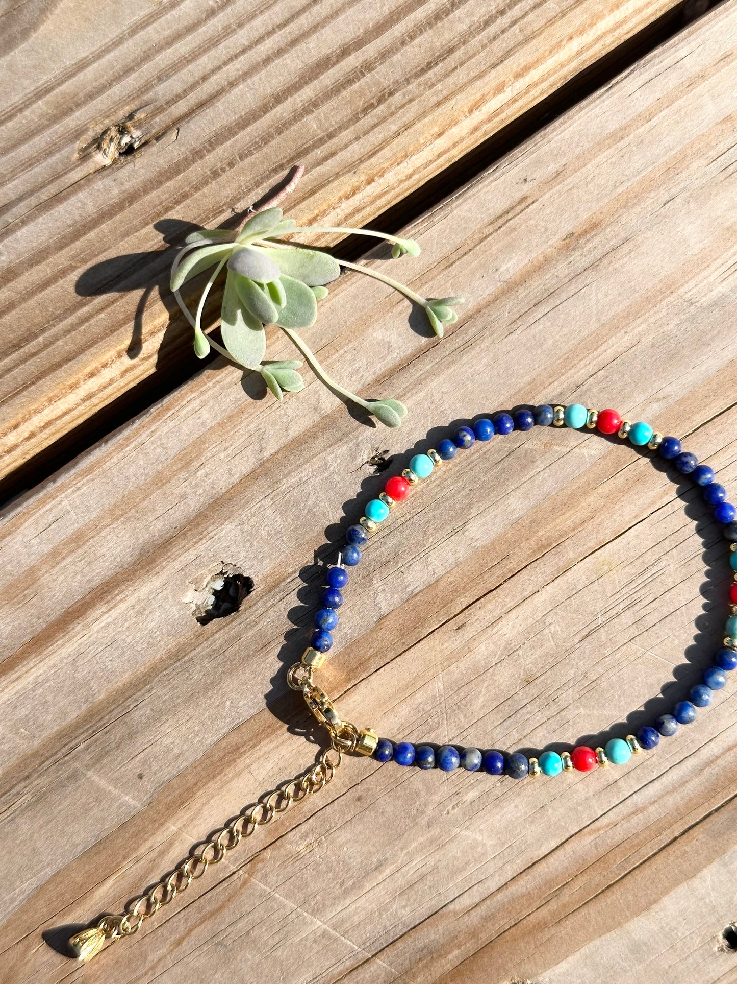 925 Sterling Silver gold plated with 3mm Lapis Lazuli handmade bracelet