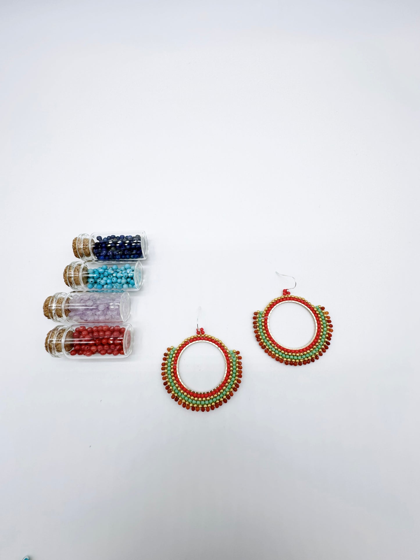 Handmade Earrings with seed beads and 2mm Red Agate gemstone with 925 sterling silver hook