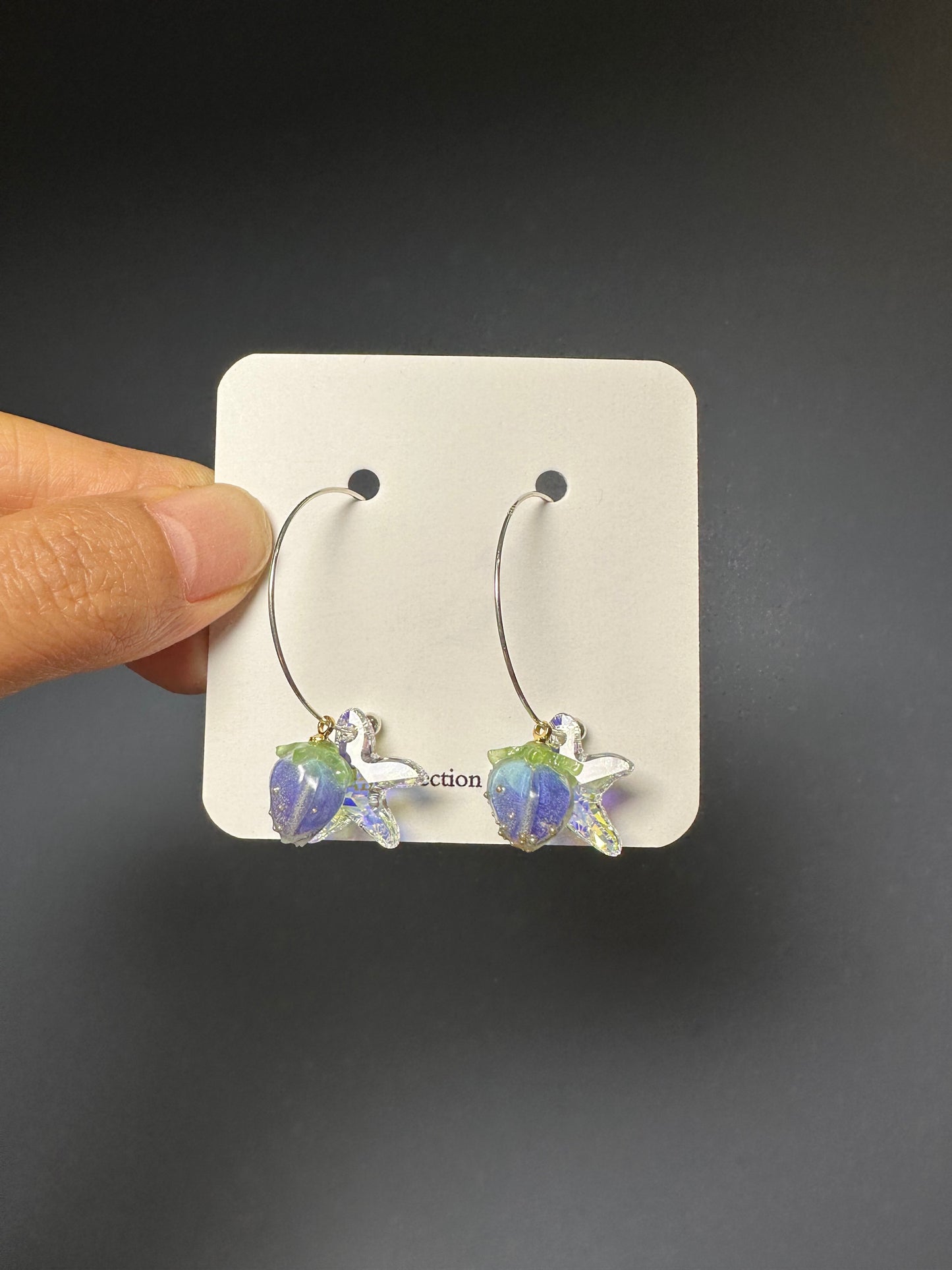 Fashion earrings,  Dangle Earrings with Resin material flowers and Swarovski Crystal with 925 sterling silver hook