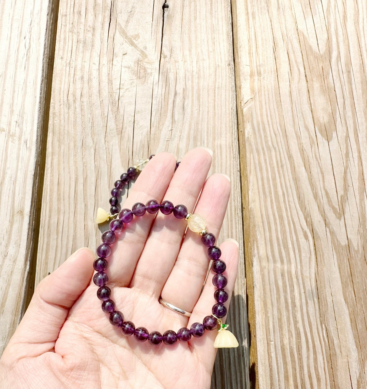 6mm Amethyst Elastic stretches for a secure, easy fit Handmade Bracelet