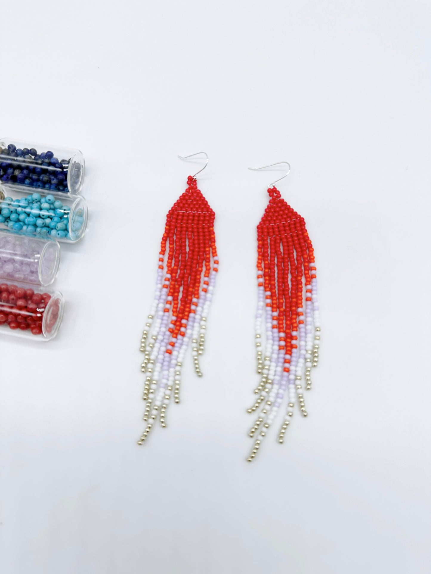 Handmade Earrings with seed beads with 925 sterling silver hook 4” length