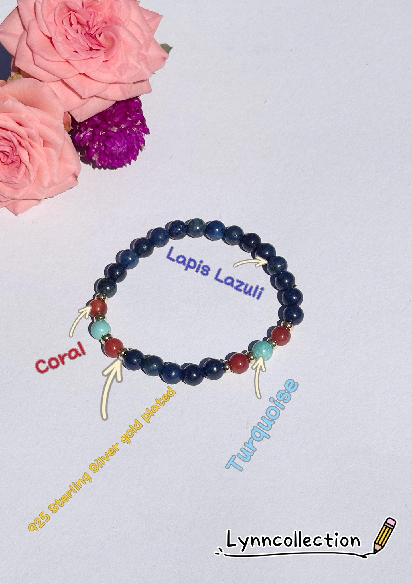 6mm Lapis Lazuli Elastic stretches for a secure, easy fit Handmade Bracelet