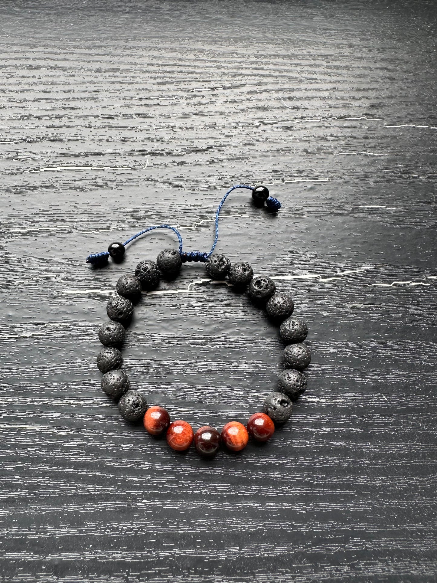 Bracelet For Men Natural Stone Beads 8mm Lava Rock with Red Tiger Eye Stretch Bracelets Adjustable Bracelet for Men