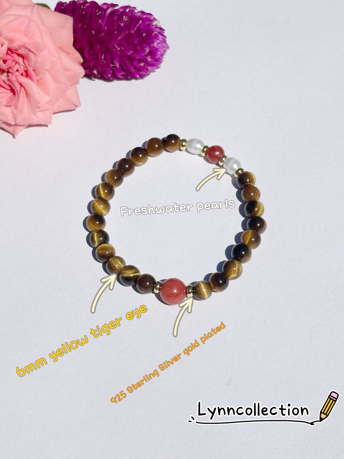 6mm Yellow Tigers Eye Stretch Handmade Bracelet, Women bracelet