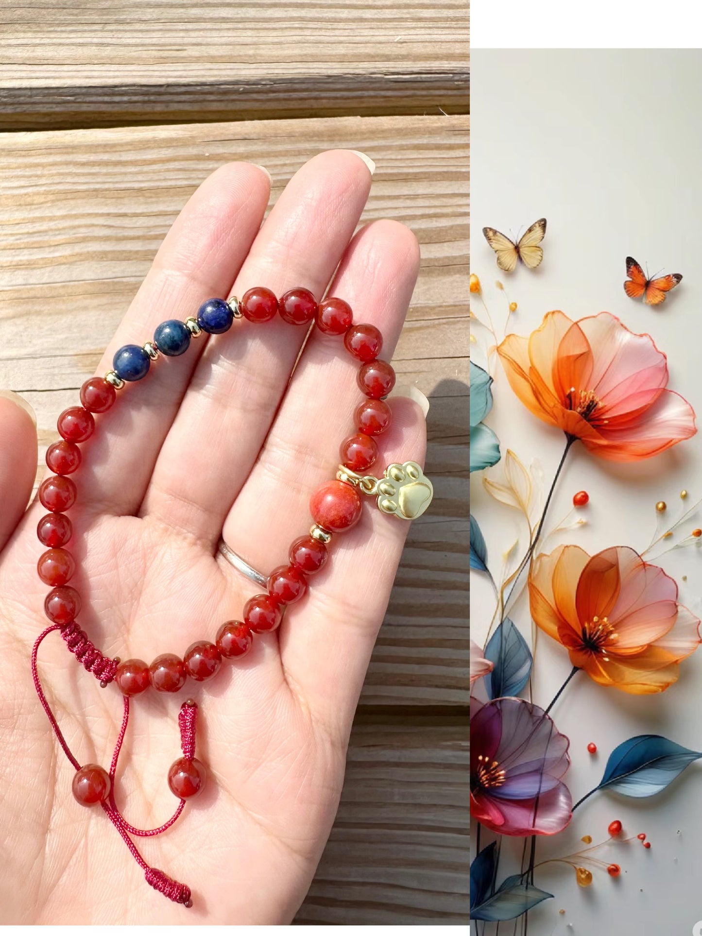 6mm Lapis Red Agate stretches Handmade Bracelet