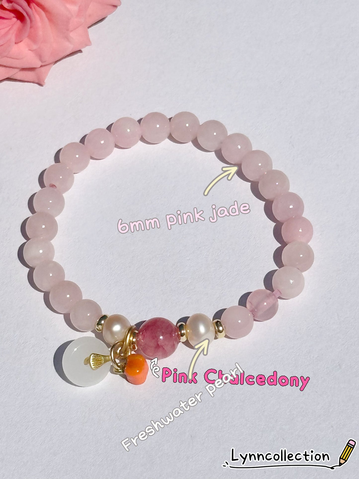 6mm Pink Jade Elastic stretches for a secure, easy fit Handmade Bracelet, Women bracelet